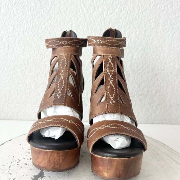 NEW Lane Boots BECCA Womens Brown Wedges 5 Western Cowgirl Wooden Heeled Sandals - Picture 5 of 11